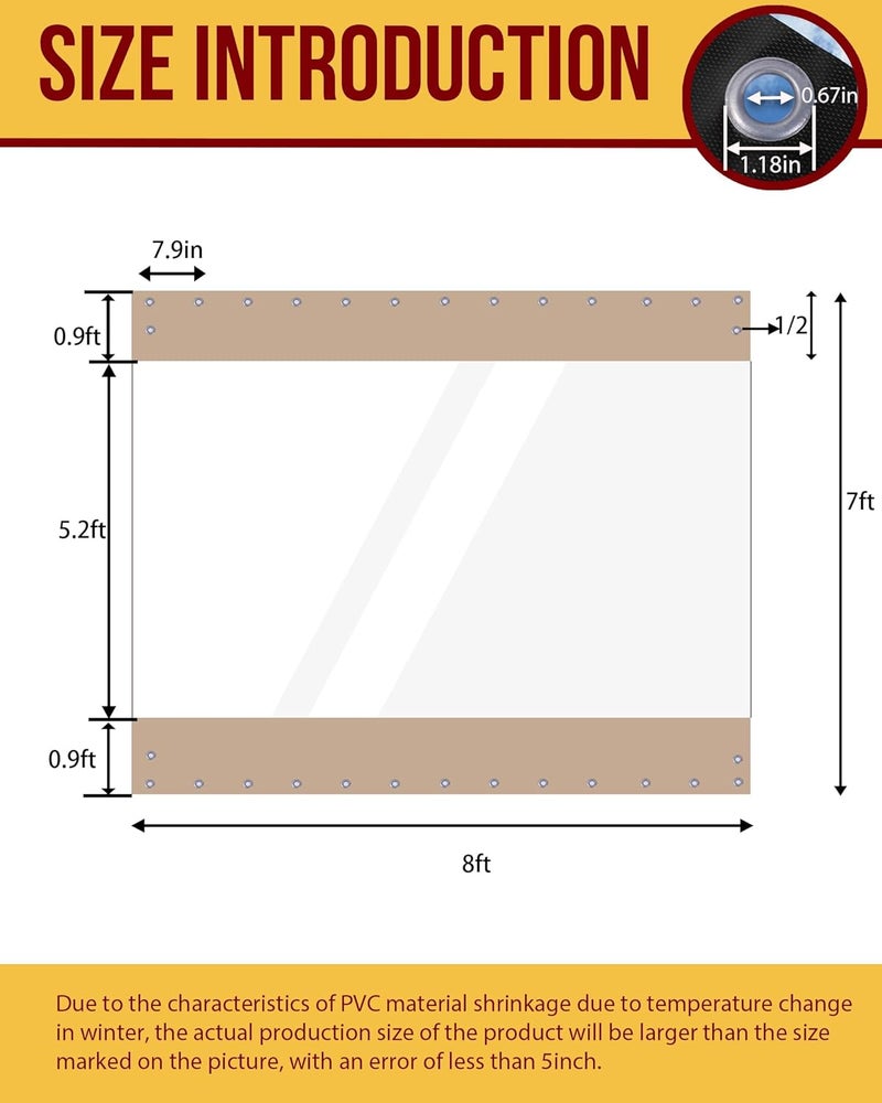 FoundGo 7'Hx8'W Outdoor Vinyl Curtains for Patio,19oz Clear Vinyl Patio Enclosure,Heavy Duty Clear Tarps Waterproof Vinyl Tarp with Grommets for Pergola, Porch,Gazebos,Balcony,-4℉ Cold Resistant - Image 5